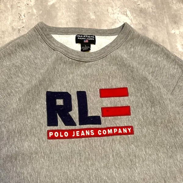 Polo Jeans Co. Vintage Y2K Polo Ralph Lauren Jeans Co. Grey & Red Embroidered Heavy Cotton Crewneck Sweatshirt - Image 3