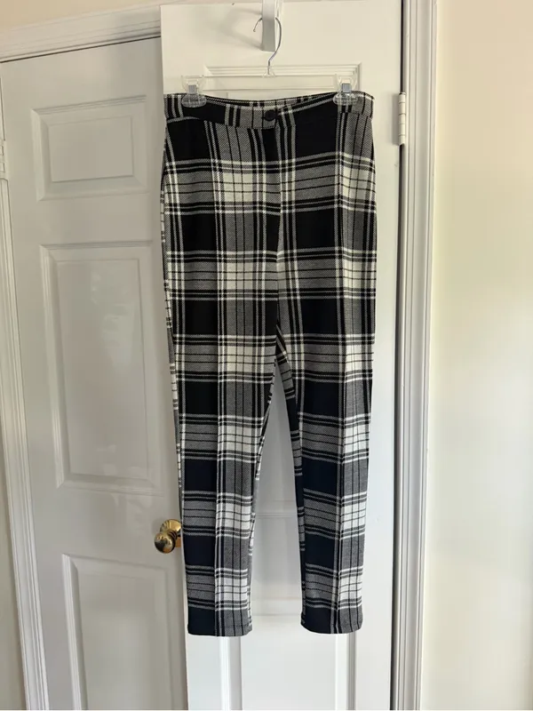 Free People Carnaby Plaid Pants Black White High Rise Skinny Size 8 - Image 7