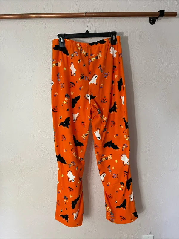 Cozy Orange Halloween Print Women's Pajama Pants - Image 2