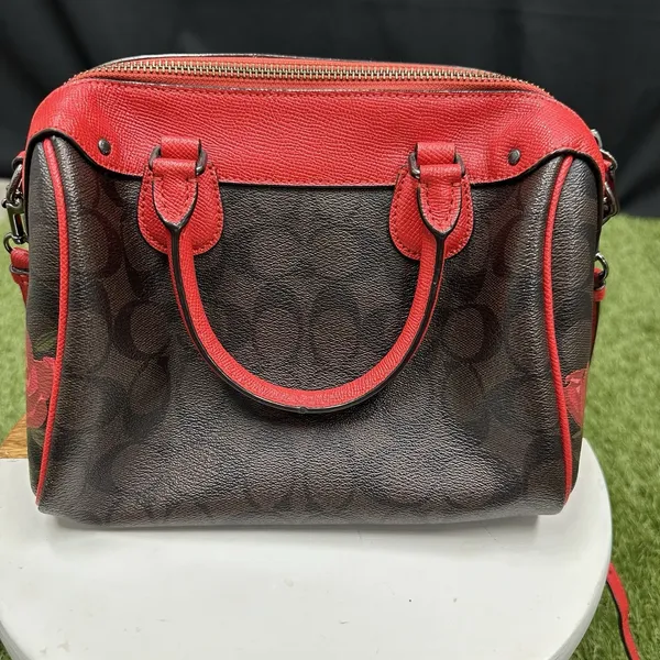 Coach Canvas Mini‎ Bennett Brown Rose Floral Red - Image 3
