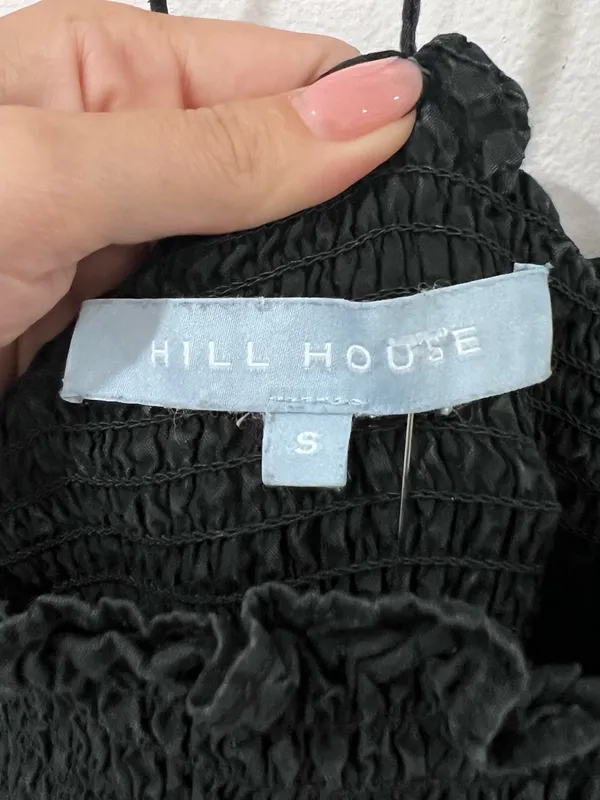 Hill House Black Smocked Puff Sleeve Midi Nap Dress S - Image 3