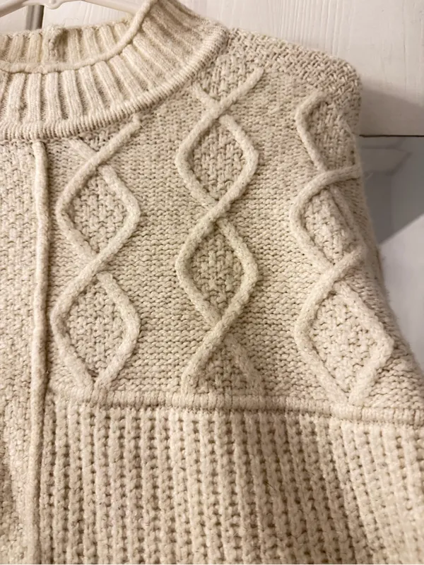 American Eagle Outfitters Cream Cable & Patchwork Mock Neck Sweater - Image 8
