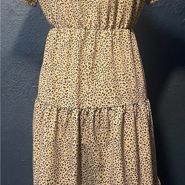 SHEIN Leopard Print Tiered Midi Dress Short Sleeve Elastic Waist Women's‎ S - Image 2
