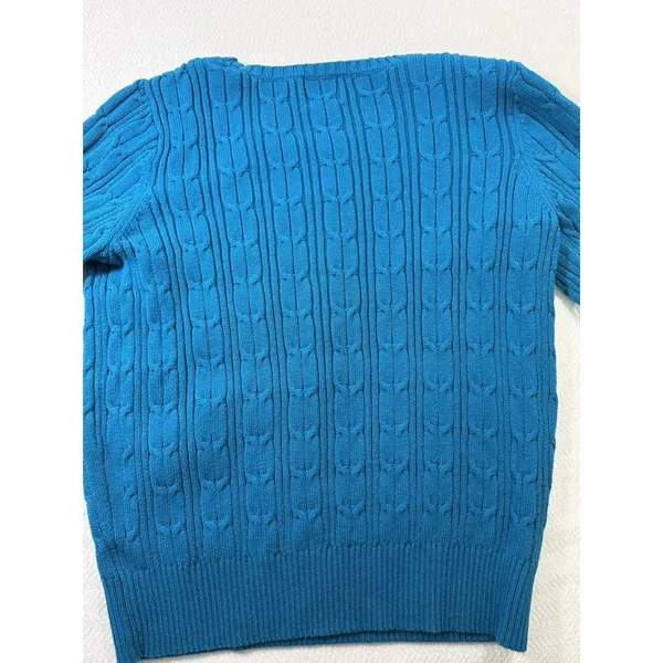St. John's Bay Cable Knit Crew Neck Pullover Sweater Blue Cotton Nylon L - Image 5