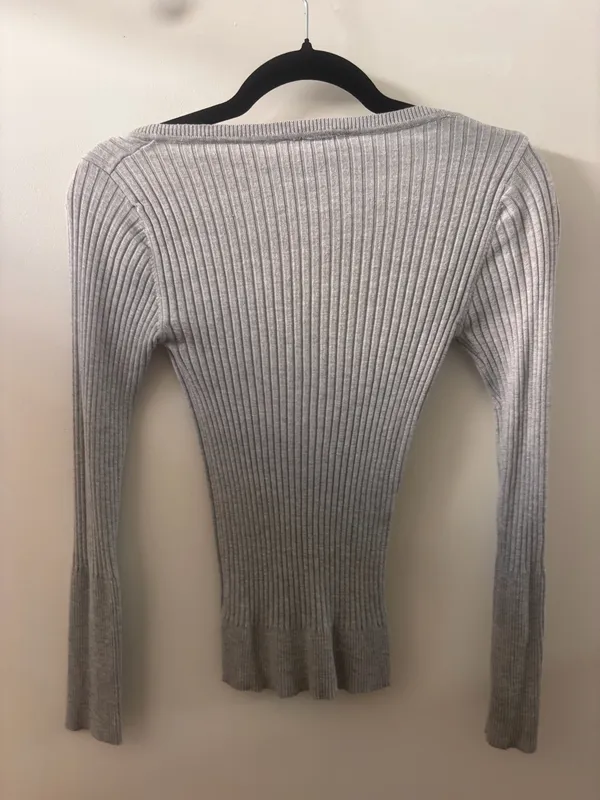 2 ribbed Long Sleeve Top Gray - Image 3
