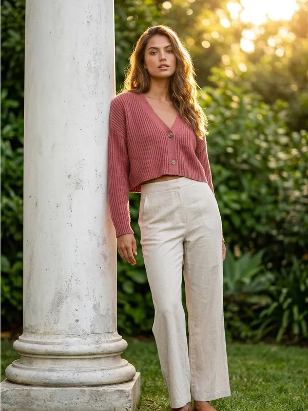 Forever 21 Cropped Button V-Neck Cardigan - Rose - Image 3