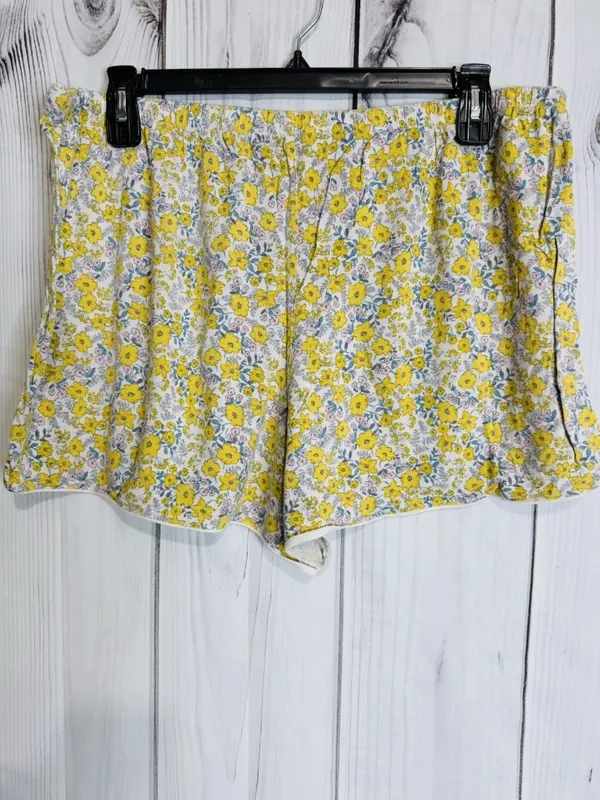 Ann Taylor Loft Sleep Pajama Top & Shorts Set Yellow Floral Sz XL Button Down - Image 8
