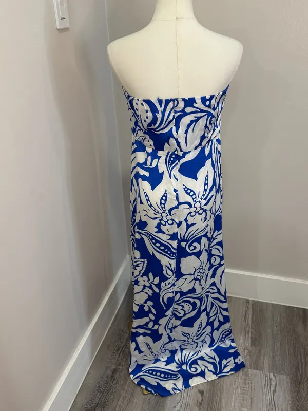 Anthropologie Paper Heart Strapless Blue Floral Maxi Dress Large - Image 3