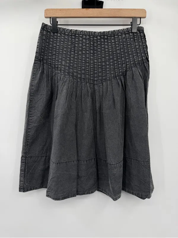 Free People Peyton Pintuck Midi Skirt 4 Washed Black Pleated Cotton $128 - Image 3