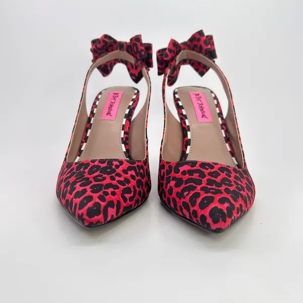 Betsey Johnson Remy Heels 7 Red Leopard Bow Pointed Toe Slingback Pumps Coquette - Image 6