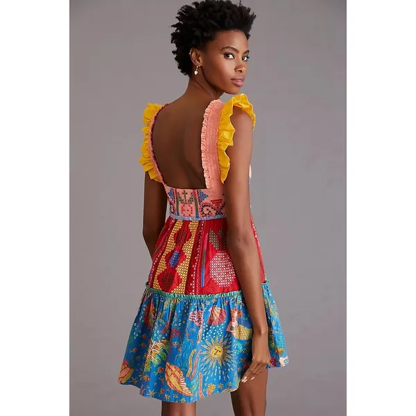 Farm Rio colorblocked mini‎ dress embroidery embellishment women's size large - Image 2