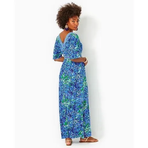 Lilly Pulitzer Addison‎ Floral Maxi Dress Size 14 Abaco Blue Turtle Awe Preppy - Image 10