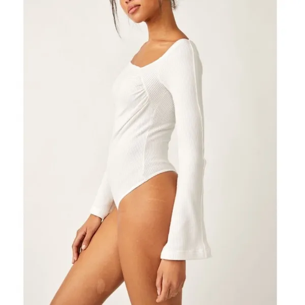 Free People On A Cloud Bodysuit Ivory Hippie Boho Bell Sleeve Size Medium - Image 3