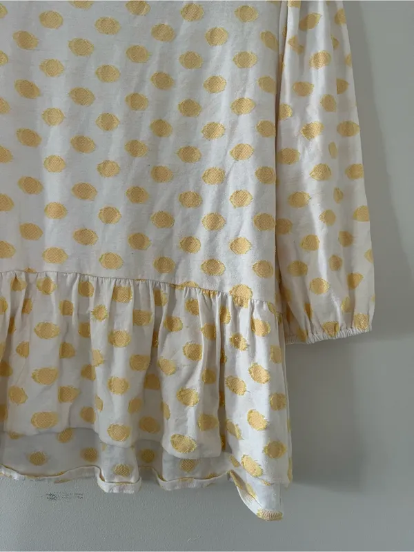 Loft Yellow Polka Dot Peplum Blouse Medium Brunch Spring Feminine Office Career - Image 3
