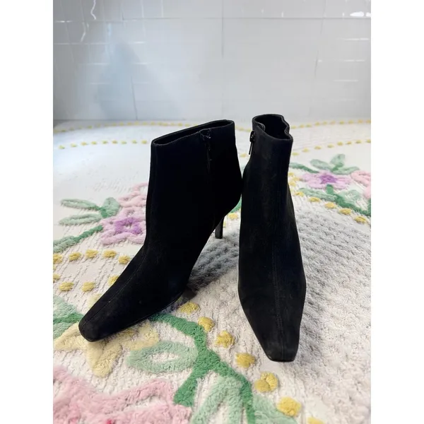Venus USA Black Suede Ankle Boots‎ Pointed Toe Kitten Heel Leather Z4615-BK 8M - Image 2