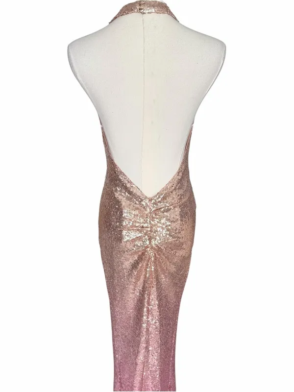 Hello Molly - NWT Diamond Entrance Pink Gold Sequin Halter Maxi Dress Size S - Image 6