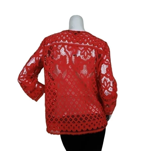 Zac & Rachel Red Floral Lace Cutout Split Neck Cami Lined Boho Tunic Blouse Sz S - Image 2