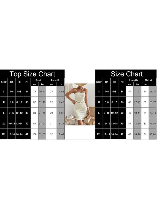 NEW Cream Crochet Halter 2-Pc Set Tassel Trim Crop Top & Bodycon Skirt XL - Image 3