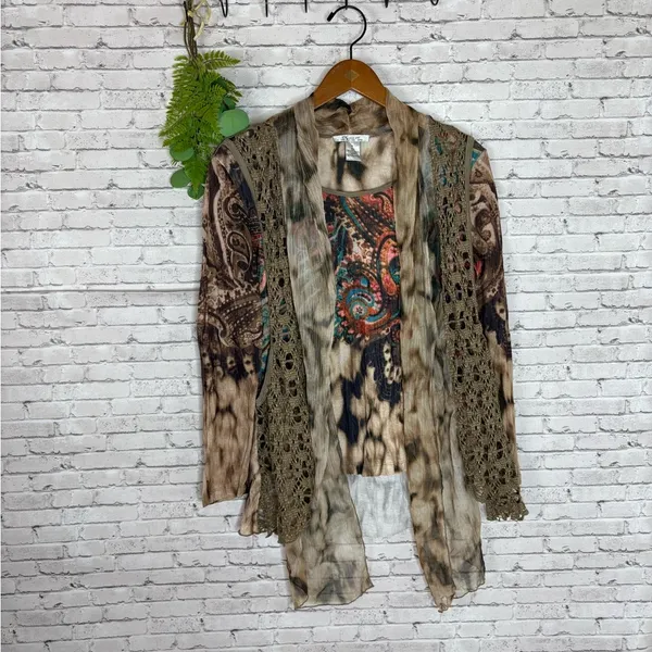 Vintage Y2K Boho Paisley Crochet Tie Dye Vest and Sweater Combo - Image 2