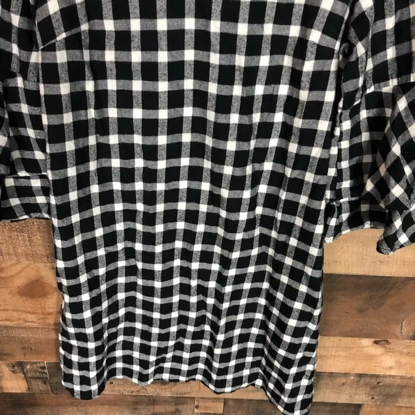 Beachlunchlounge Gingham Ruffle Bell Sleeve Cotton‎ Dress Black White XS TP - Image 3