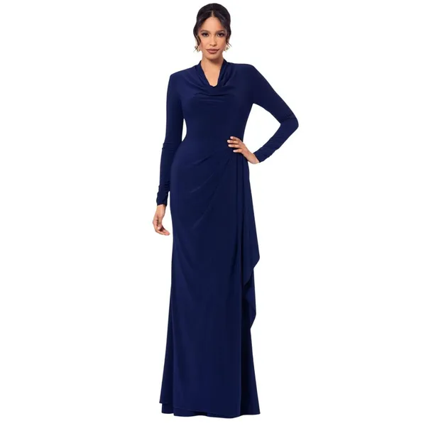 Betsy & Adam Womens Cowled Neck Long Sleeve Jersey Knit V-Neck Dress Navy Blue 6 - Image 7