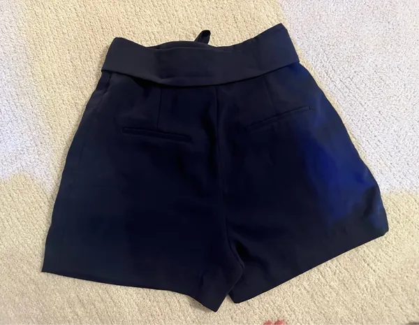 H&M High waisted Zara navy shorts with tie - Image 2