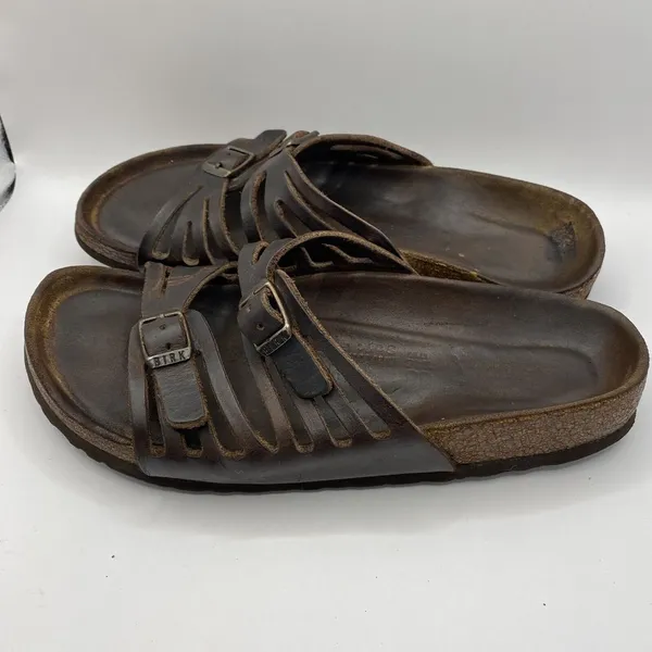 Birkenstocks Sz 38 US W7 Brown‎ Leather Mayari Arizona Granada slide Sandals Y2K - Image 8