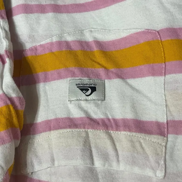 Quiksilver Womens Striped Long Sleeve Cropped‎ Pocket T-Shirt Pink Yellow Small - Image 3