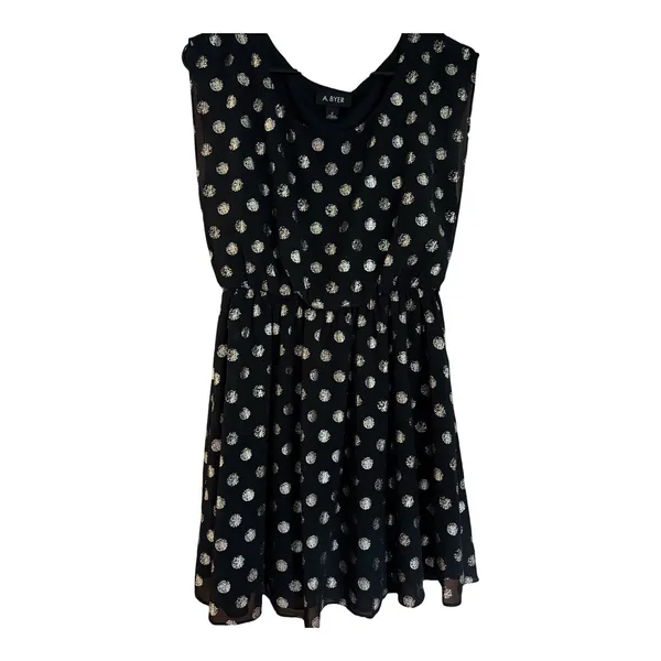 A.Byer Black with Metallic Polka Dot Cinch Waist Dress size Small - Image 2