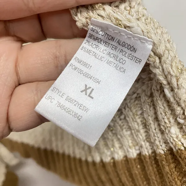 Democracy‎ Open Cardigan Women's XL Beige Gold Lurex Open Knit Sweater - Image 5