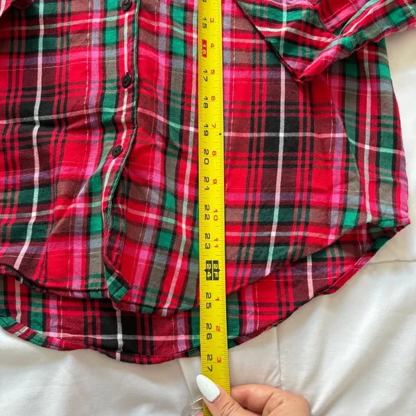 Victoria's Secret Red Green Plaid Flannel Pajama Top Pjs Womens XS Holiday - Image 3