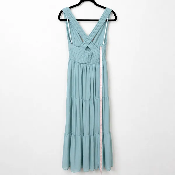 NEW Lulus Leora Light Blue Plunging Chiffon Pleated Tiered Maxi Dress Small - Image 8
