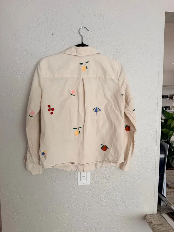 Sézane x Pangea Tomboy Shirt Fruit Floral Embroidered Ecru Linen Button down - Image 15