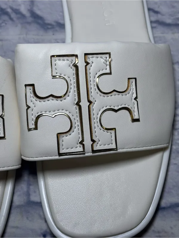TORY BURCH Double T Sport Leather Slide Sandal Perfect White Size 9.5 (40) - Image 3