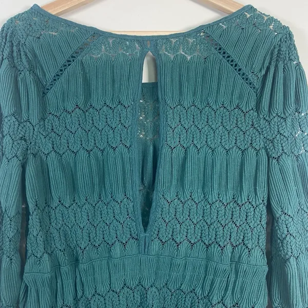 Free People Fire Island Blouse‎ Crochet Top 3/4 Sleeve Knit Green size M Boho - Image 7