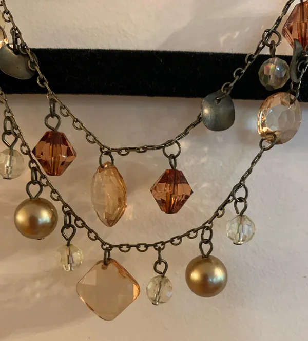 Tan Beaded Layered Necklace Brown - Image 2