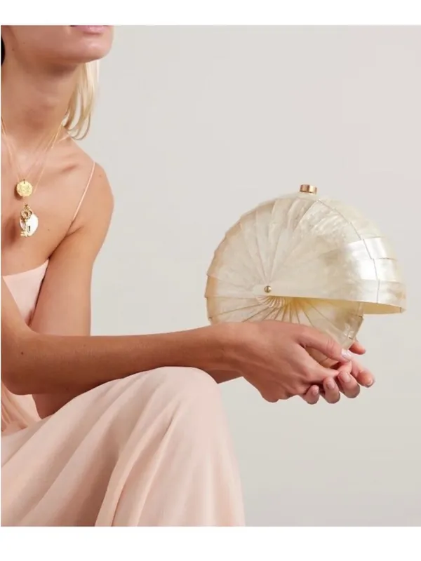 Cult Gaia Sirena Shell Acrylic Rounded Seashell Clutch in Ivory - Image 8
