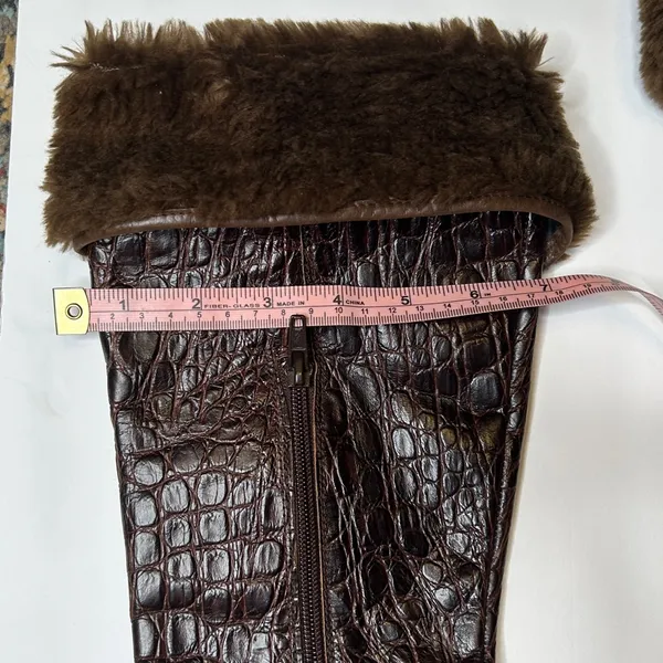 Charles David Embossed Leather Faux Fur Brown Boots 6.5 - Image 9