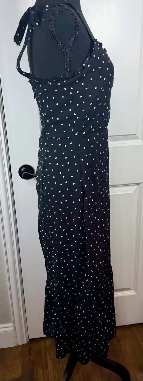 Abercrombie & Fitch Black Polka Dot Tie-Strap Ruffle Midi Dress - Image 8