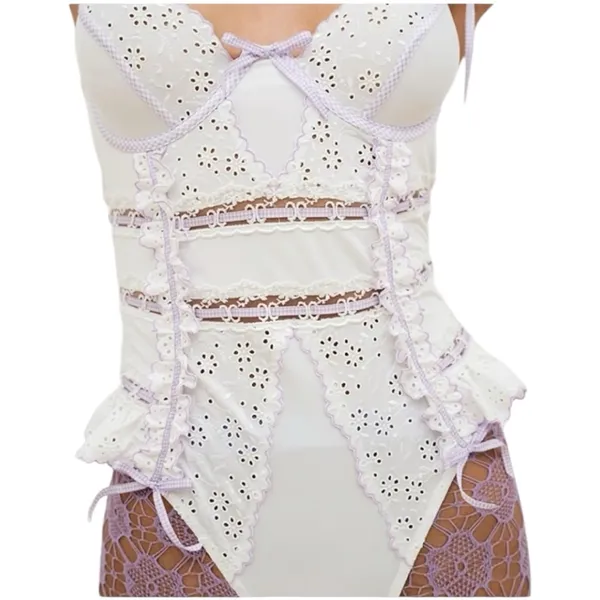 For Love and Lemons Daisy Eyelet Embroidered Bodysuit White and Lavender 36C NWT - Image 3