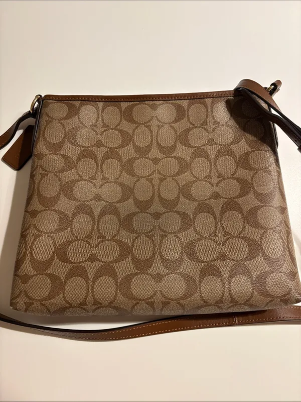 Coach Signature coated Canvas File Crossbody Bag purse tan brown excellent - Image 7