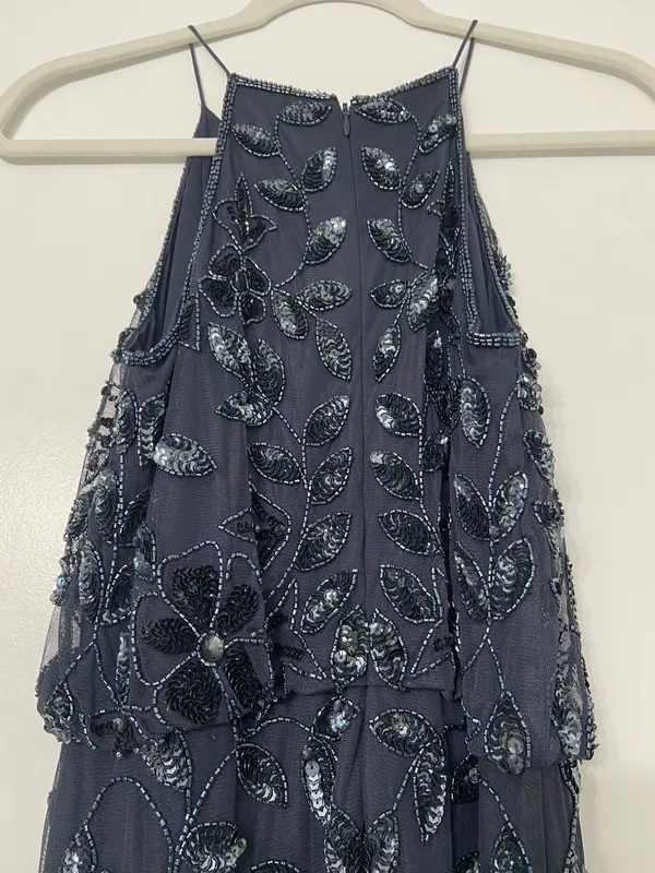 Adrianna Papell Halter Floral Sequin Maxi Prom Gown Blue NEW - Image 8