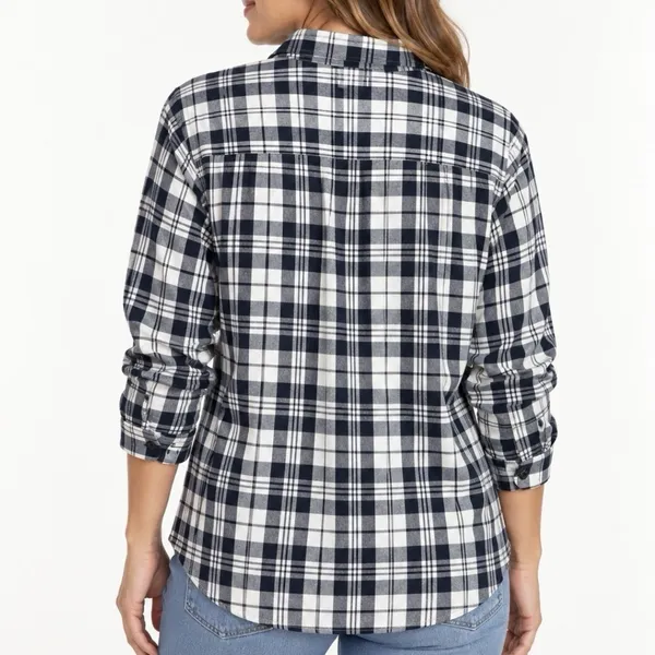 LL Bean Black/White Scotch Plaid Cotton Flannel Button Shirt Relaxed Fit MEDIUM - Image 2