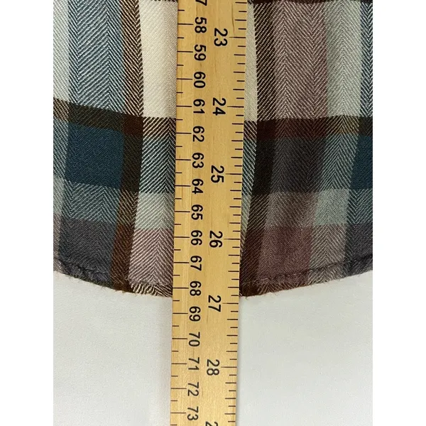 Altar'd State‎ Plaid Button Down Women Medium Brown Blue Plaid Flannel Style - Image 8