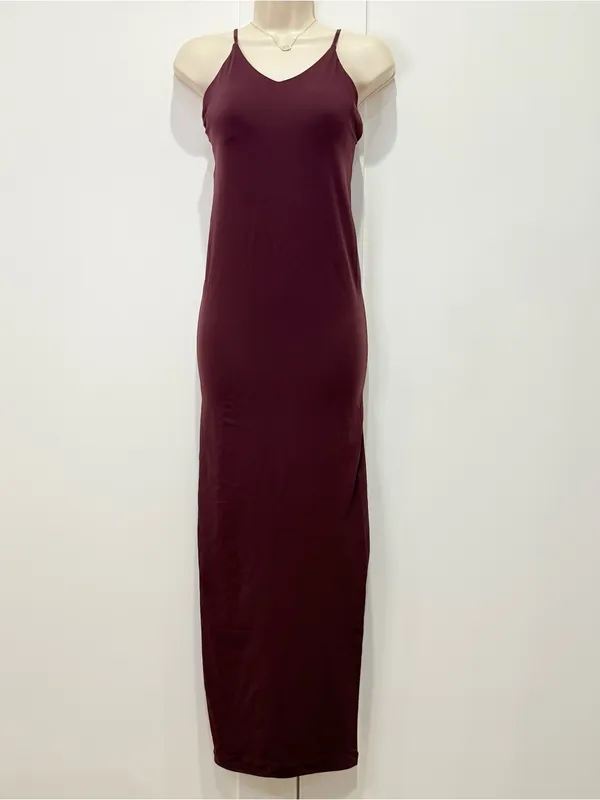 Fabletics Strappy Seamless Maxi Dress Small Oxblood Burgundy Bodycon Minimal - Image 4
