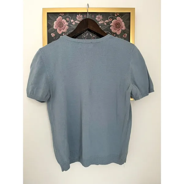VTG Alfred Dunner Embroidered Floral Beaded Pastel Blue Pullover PS - Image 4