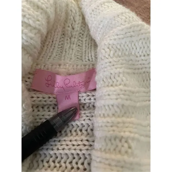 Lilly Pulitzer Cream Front Clasp Open Front Cardigan Sweater M - Image 9