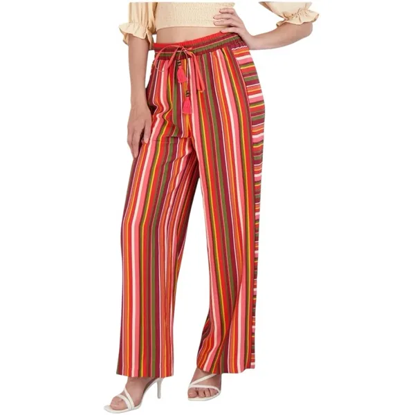 BCBG BCBGeneration‎ Striped Wide Leg Tassel Drawstring Pants M Red Size M - Image 2