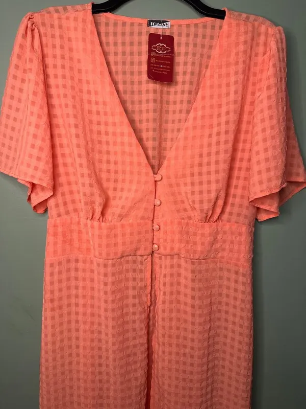 NEW Tomany Women's Size L Coral Swim Cover Up Maxi Dress Semi Sheer Beach Resort - Image 4