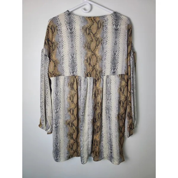 Entro M Snakeskin Print Drop Waist Tunic Babydoll Dress Boho Chic Python Western - Image 3